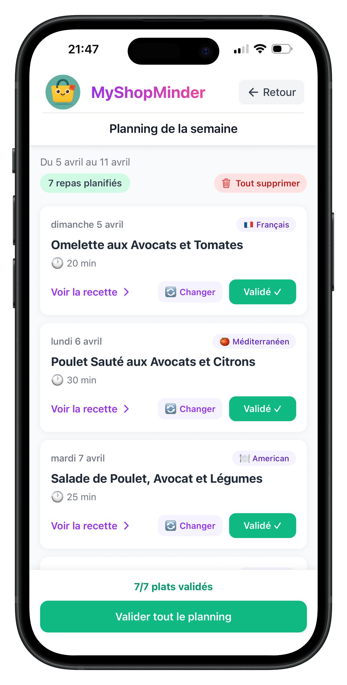 MyShopMinder planning screen